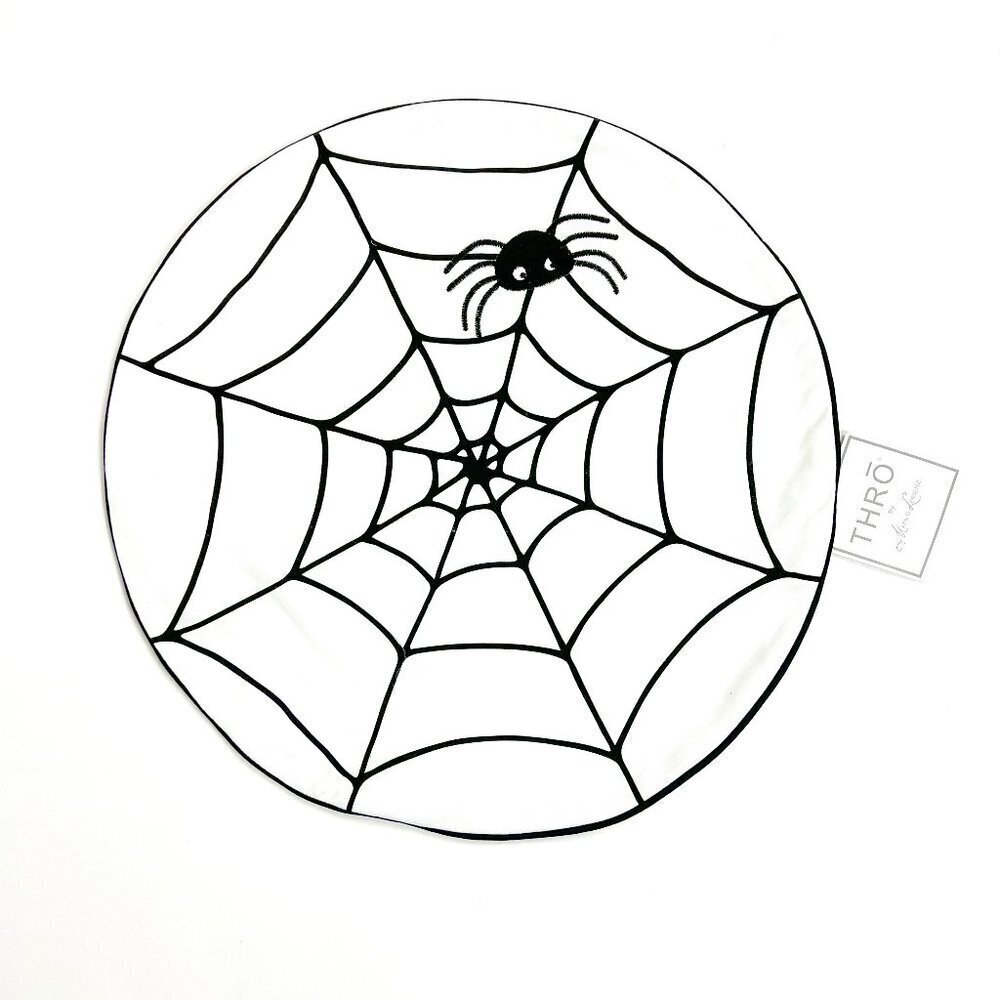 NWT THRO by Marlo Lorenz Sutton Spider Web Pillow Cover 18" Round Ivory Black